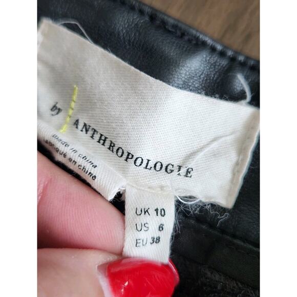 Anthropologie Laser-Cut Faux Leather High Rise Trousers Crop Pants Black Size 6 - Picture 5 of 10